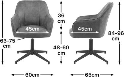 DUBI Möbel Mika-Elin Dining Room Chair, Brown, Frame 360° Rotatable, Height Adjustable, Metal Powder-Coated Matt Black - QUORE