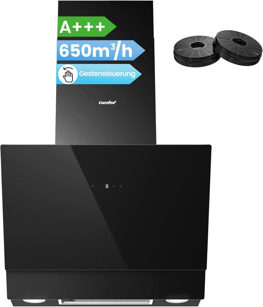 Afzuigkap 60 Cm Zwart – Wandafzuigkap – Schouwafzuigkap – Dampkap – Wasemkap – 650 M³/U – 4 Snelheden En Gebarenbediening