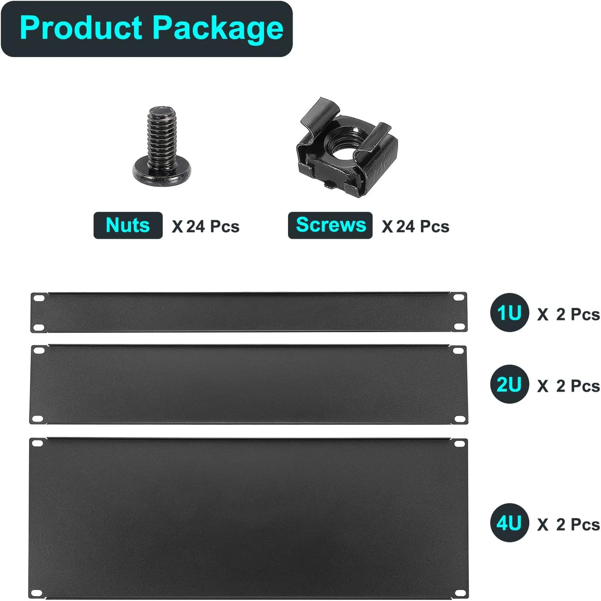 PATIKIL 1U, 2U, 4U Blank Panel Metalen Rack Mount, 19 Inches, 2 Set Filler Panel Mount Spacer Rack Blanking Panel Kit voor Behuizing Server Rack Cabinet Zwart