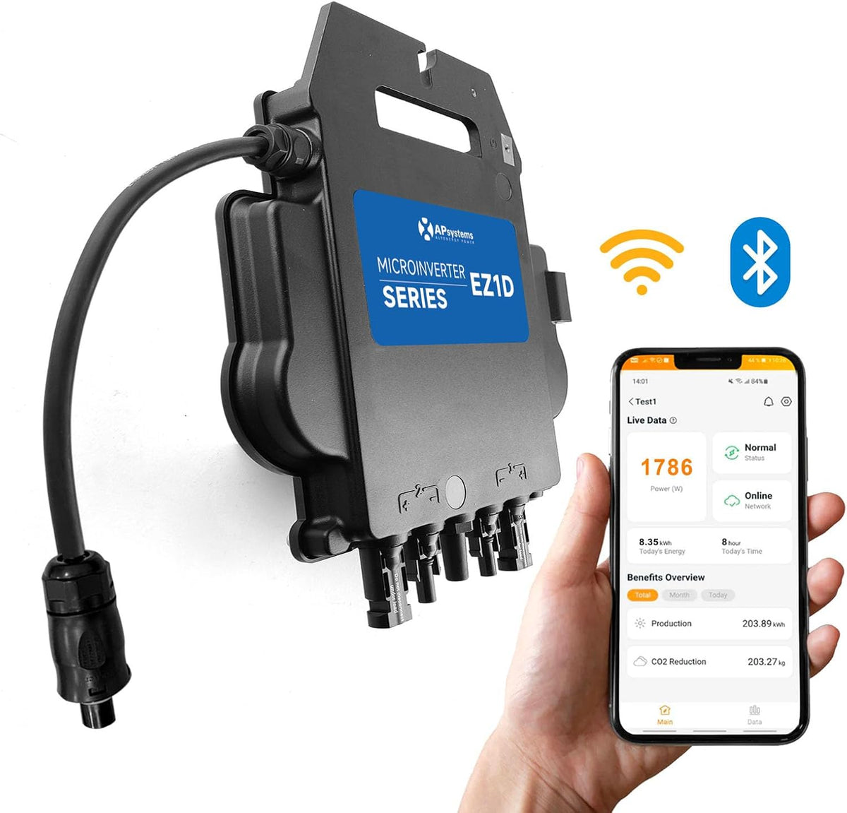 APsystems® Microomvormer EZ1D 1800W incl. geïntegreerd WLAN & Bluetooth en VDE-relais, plug & play ideaal voor balkonkrachtcentrale (met aansluitkabel)