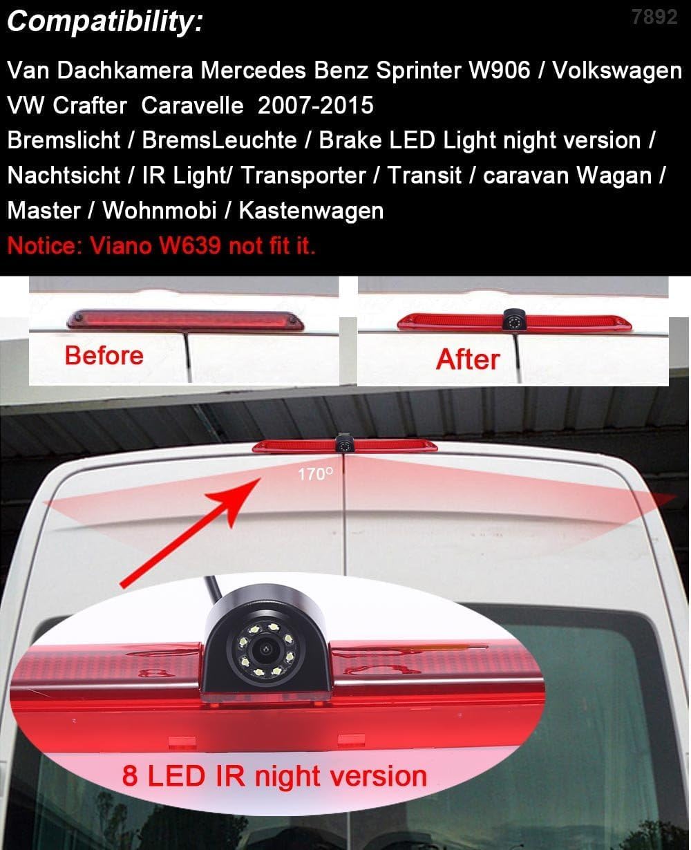 HD IP68 170° Auto Transporter parkeerhulp remlicht achteruitrijcamera met hoek instelbaar, vervanging voor Mercedes Benz Sprinter W906/V W Crafter Caravelle (achteruitrijcamera + 4,3 inch monitor)