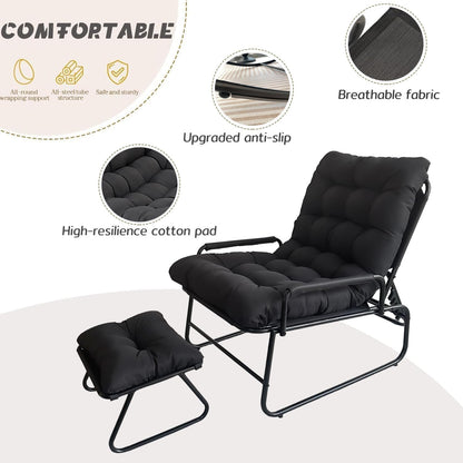 Loungestoel – Tuinstoel – Balkonstoel – Relaxstoel – Ligstoel – Verstelbare Rugleuning in 5 Standen – Inclusief Kruk en Afneembaar Kussen – Bruin