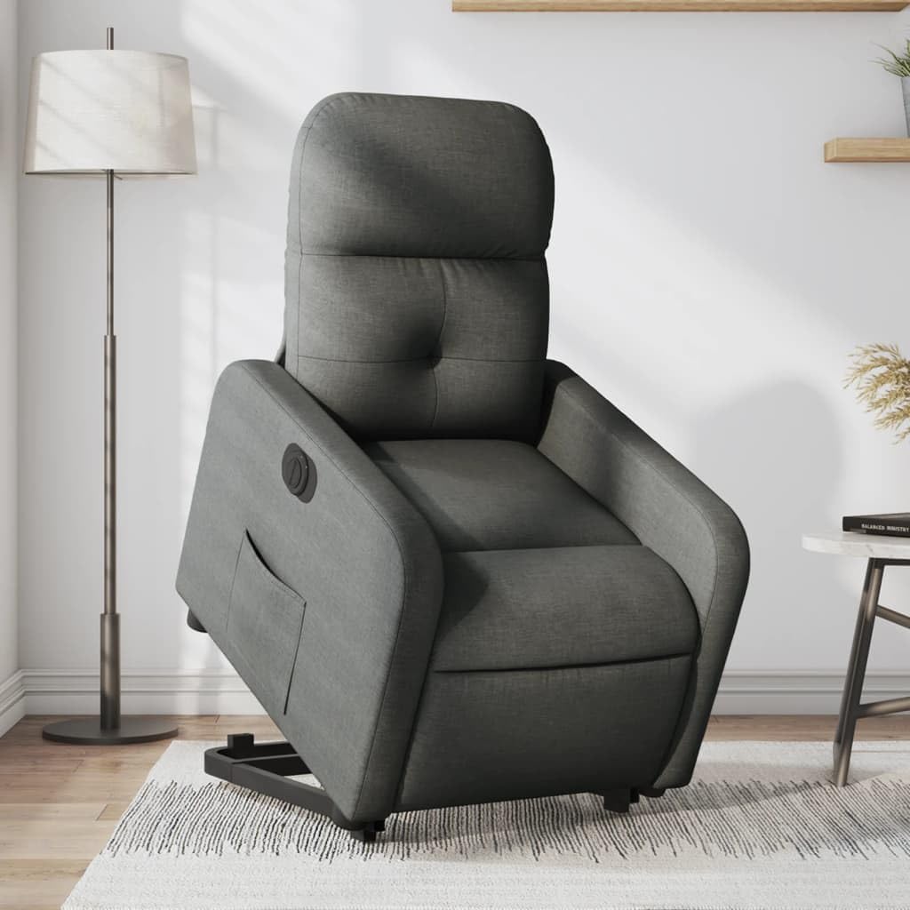 Elektrische Relaxstoel – Opstastoel – Fauteuil Met Opstahulp – Televisiestoel – Ligstoel – Donkergrijze Stof – Verstelbare Ligfunctie – Ingebouwde Opstahulp
