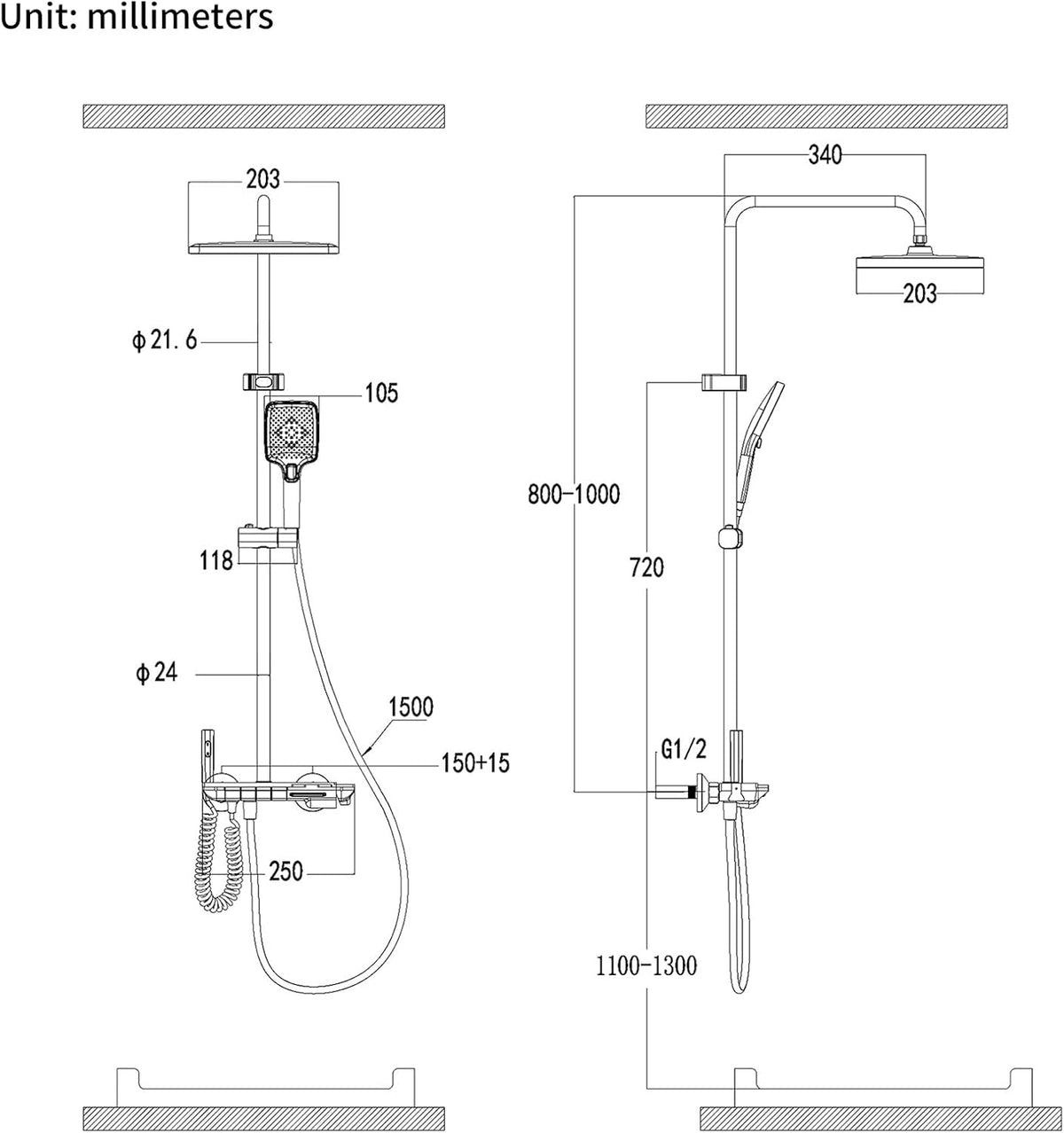 Doucheset – Regendouche – Handdouche – Watervaluitloop – Bidet Spray – LED Temperatuurdisplay – 30 cm Regendouchekop