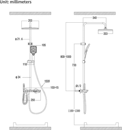 Doucheset – Regendouche – Handdouche – Watervaluitloop – Bidet Spray – LED Temperatuurdisplay – 30 cm Regendouchekop