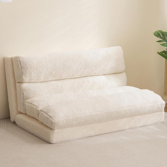 MAXYOYO Zitzakbed, inklapbare slaapbank, vloermatras voor volwassenen, extra dikke 6-voudige opvouwbare vloerbank, vloerbank voor slaapkamer en woonkamer, beige, 100 x 240 cm