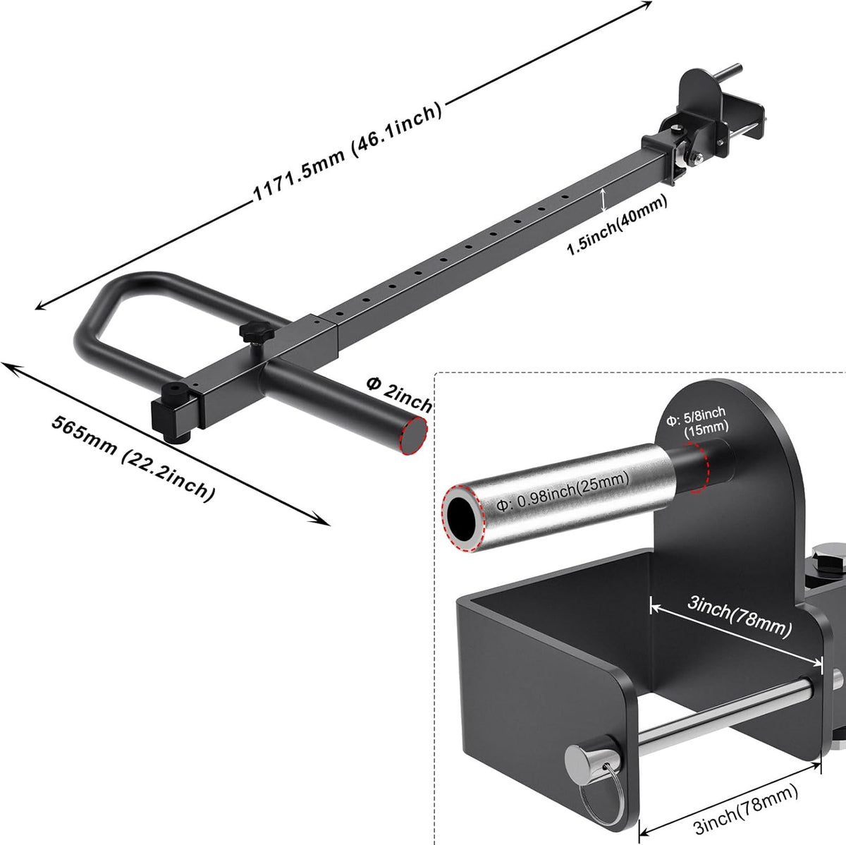 Kipika Verstelbare hefboomarmen voor Power Rack - Jammer Arms bevestigingen voor 3" x 3" rekken met 5/8" of 1" gaten - Compatibel met 2-inch Olympische gewichtschijven - Verstelbare hoogte en hoek - 1