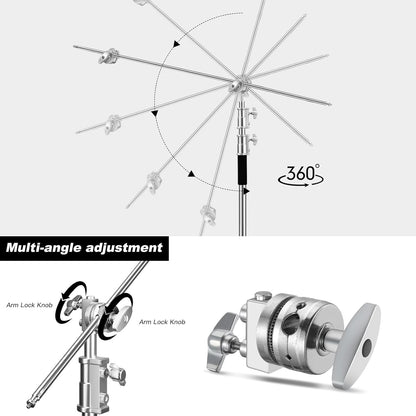 Soonpho Set van 2 C-statieven, heavy-duty staal, C-standaard van roestvrij staal, zilver, 330 cm, verstelbare lichtstandaard voor Studio softbox reflector, lichtstatief voor Godox AD200 Pro SK400II