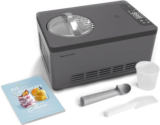 Springlane Kitchen Elisa ijsmachine & yoghurtmaker 2,0 L met zelfkoelende compressor 220 W, van roestvrij staal met koel- en verwarmingsfunctie (Elisa Antraciet, ijsmachine)