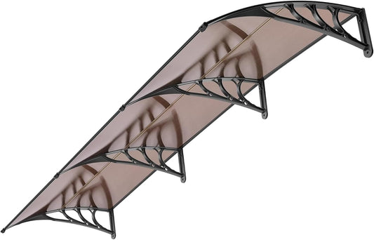 VIVOHOME Polycarbonaat Raamdeurluifel 300×100cm Spliced Canopy Bruin met Zwarte Beugel