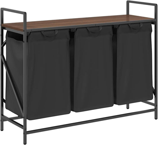 Gecheer Laundry basket 3 compartments with shelf brown oak look, laundry basket laundry basket laundry basket for baby clothes bedding shoes 859064 - QUORE