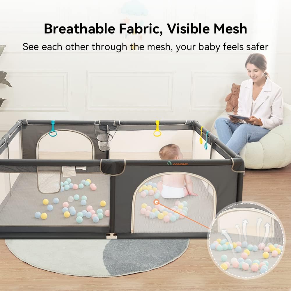 COMOMY Baby Playpen 180 x 150 x 66 cm Playpen for Babies and Toddlers, Large Playpen with Activity Centre for Children, Indoor and Outdoor, Playground with Non-Slip Bottom, Breathable Mesh - QUORE