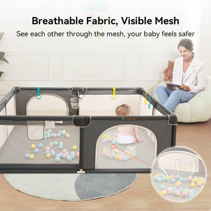 COMOMY Baby Playpen 180 x 150 x 66 cm Playpen for Babies and Toddlers, Large Playpen with Activity Centre for Children, Indoor and Outdoor, Playground with Non-Slip Bottom, Breathable Mesh - QUORE