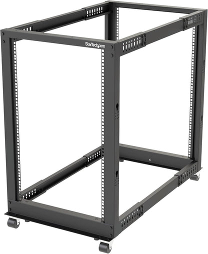 StarTech 18U 4-Post Server Rack, 19in Open Frame Rack met 101cm Montagediepte en 544kg Draagkracht, Mobiel of Vrijstaand IT Rack