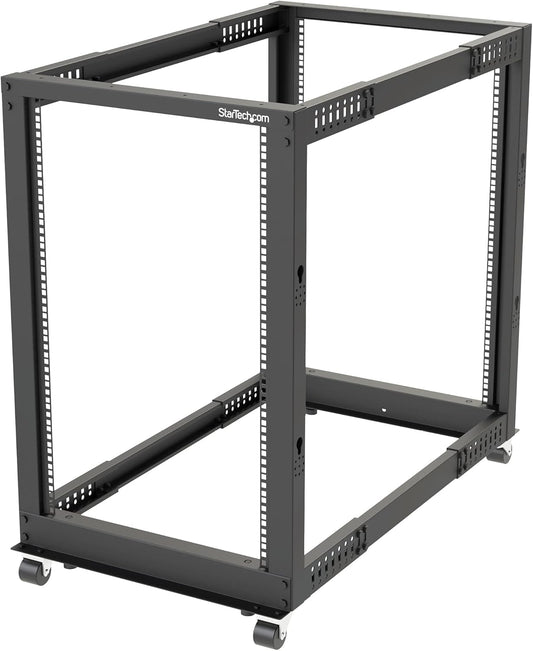 StarTech 18U 4-Post Server Rack, 19in Open Frame Rack met 101cm Montagediepte en 544kg Draagkracht, Mobiel of Vrijstaand IT Rack