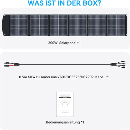 Ecosonique Opvouwbaar zonnepaneel, 200 W, monokristallijn zonnepaneel met USB-C 65 W PD3.0, USB-A QC3.0 snel opladen, MC4-uitgangen, verstelbare standaard voor powerstations, camper en outdoor