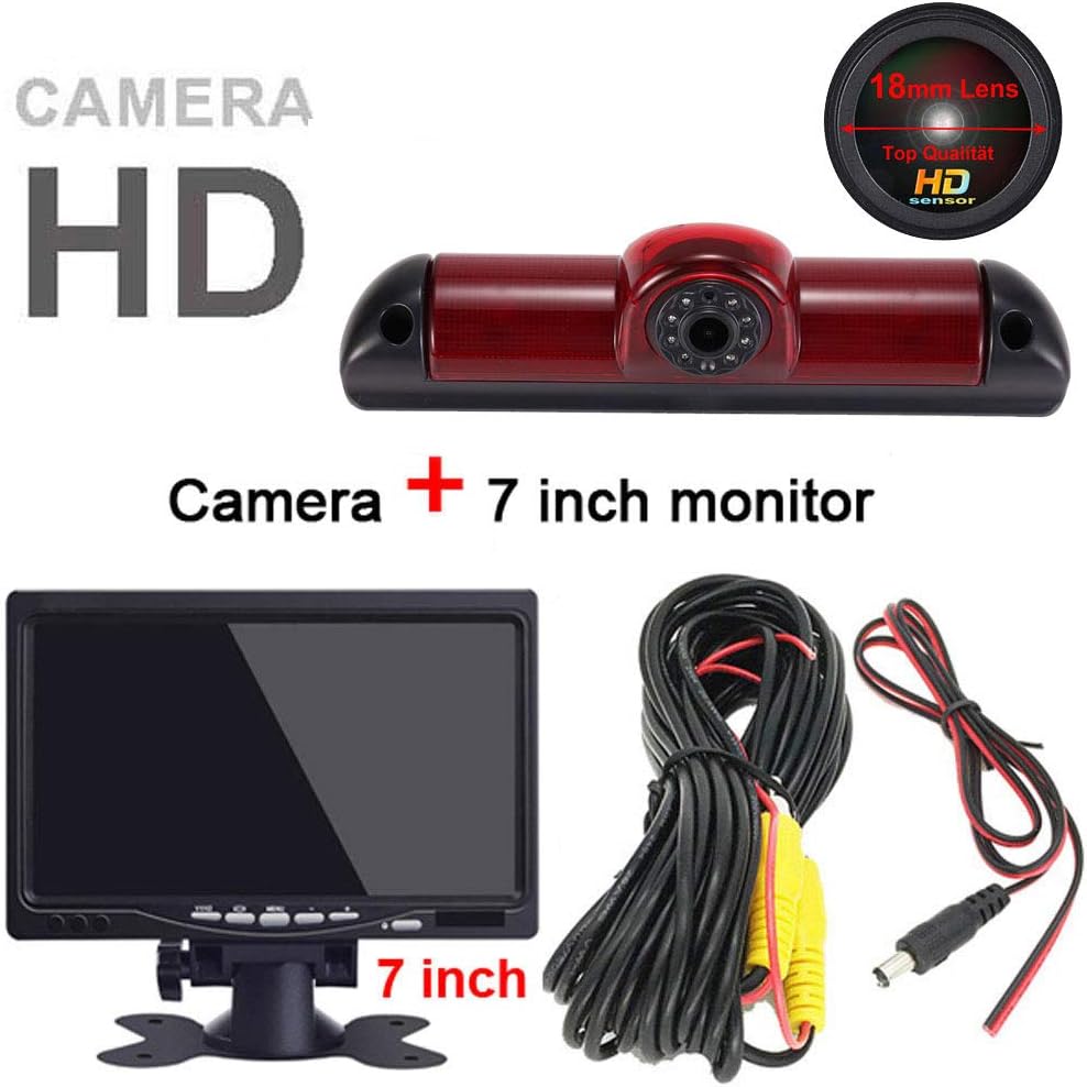 Top Mount Remlamp Omkeren Achteruitrijcamera Nachtzicht Backup Camera+7 "LCD Monitor voor Van Fiat Ducato 2006/Peugeot Boxter 2006/Citroen Jumper 2006 (18mm Top Lens)