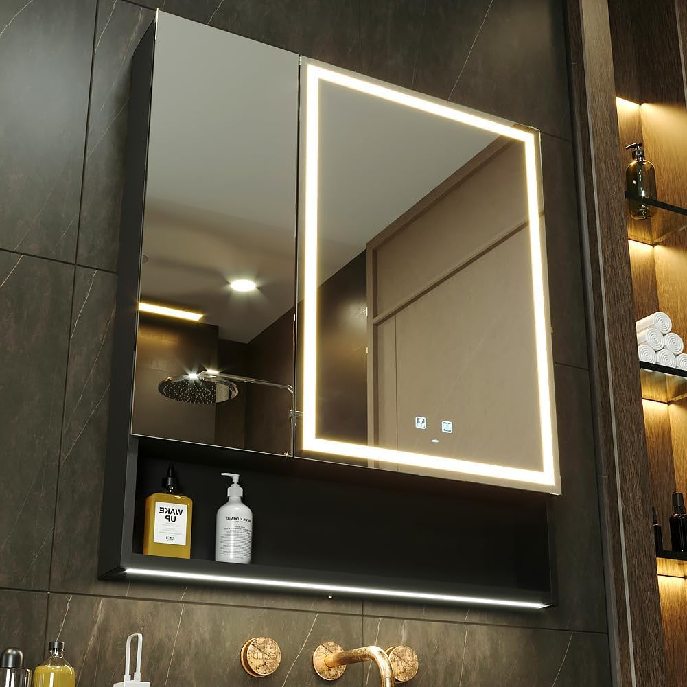 LED Spiegelkast Badkamer – Medicijnkast – Badkamerspiegel – Opbergkast – Verlichte Spiegel – Instelbare Kleurtemperatuur – Anti-Mist Functie – Stopcontact & USB Poort – 75x85 cm - QUORE