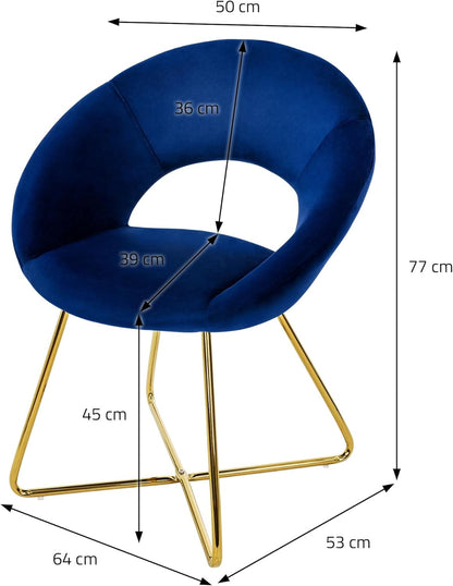Eetkamerstoelen – Stoelen – Bureaustoelen – Velvet Stoelen – Armstoelen – Set Van 4 Blauw – Luxe Fluwelen Bekleding – Goud Metalen Frame