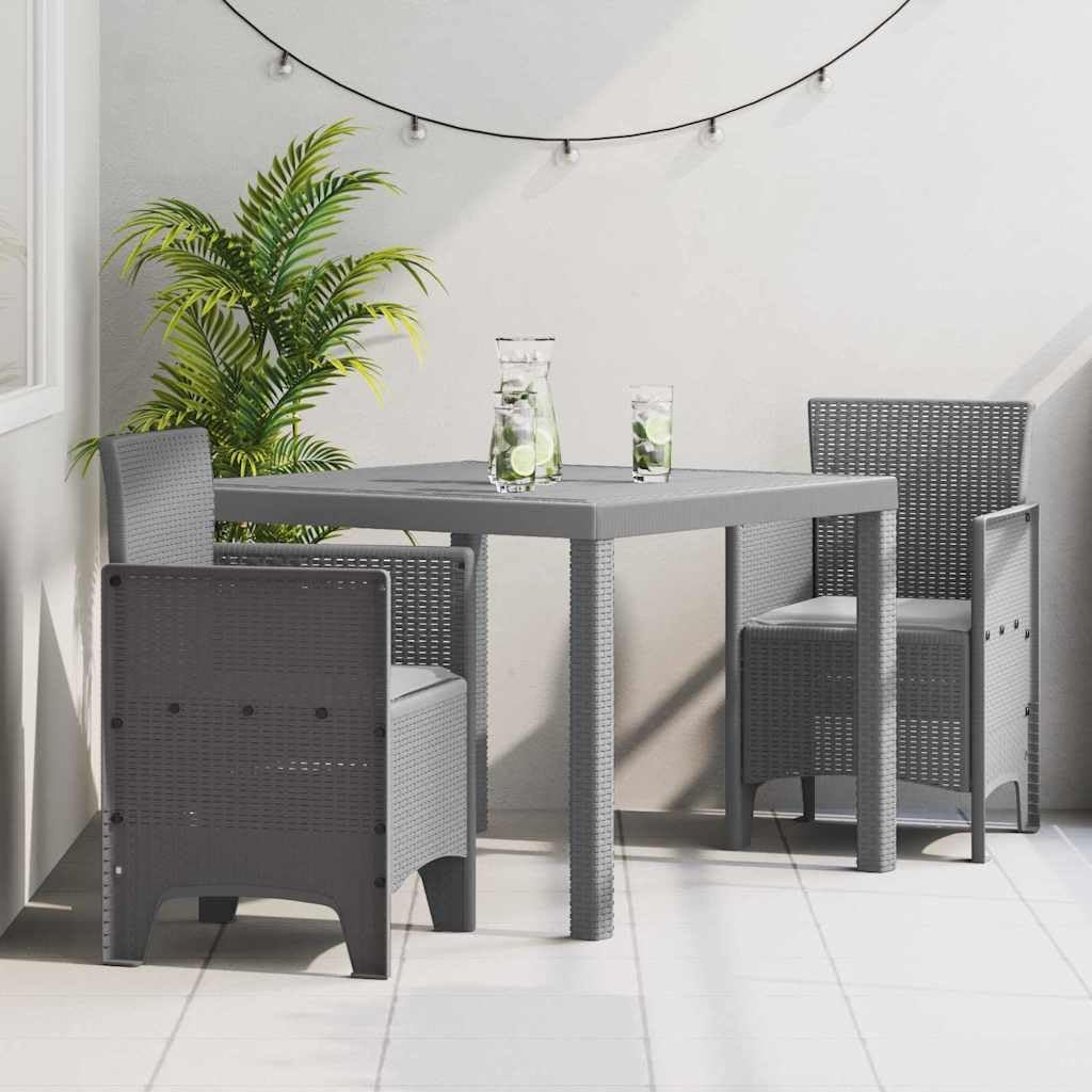 Tuin-eetgroep, 3 stuks, lichtgrijs, polypropyleen, zitgroep met stoelen en tafel, balkonmeubelset voor terras, tuin, balkon - B - QUORE
