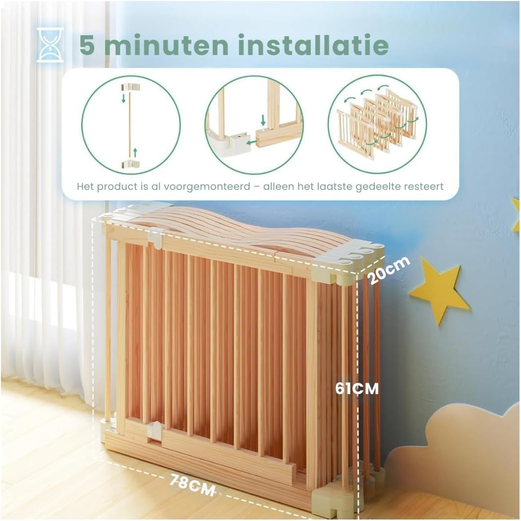 Kaëru Wooden Play Box – 172×172×61 cm – Foldable Baby Run – New Zealand Pine Wood – White Click System – Safe, Stable & Spacious Play Fence – For Babies, Toddlers & Pets - QUORE