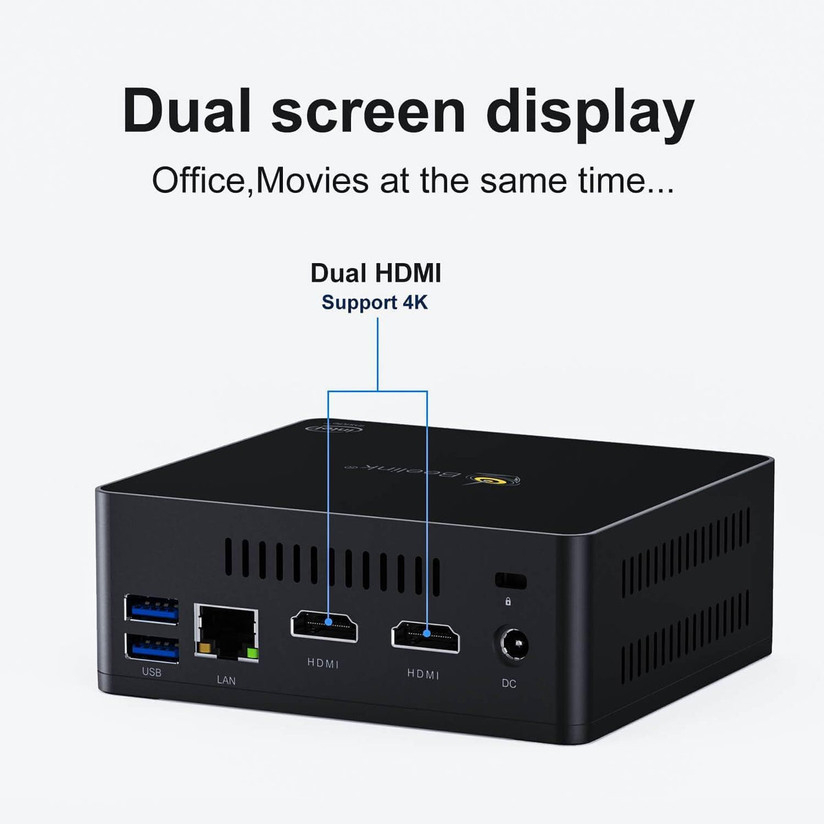 Beelink HISTTON Mini PC, Windows 11 Pro, Quad Core J5005, 2x HDMI Ultra HD 4K, 8GB DDR4 RAM, M.2 128GB SSD, 2.5" SATA3 Slot for Extra HDD/SSD, Wi-Fi 5AC Gigabit Ethernet - QUORE