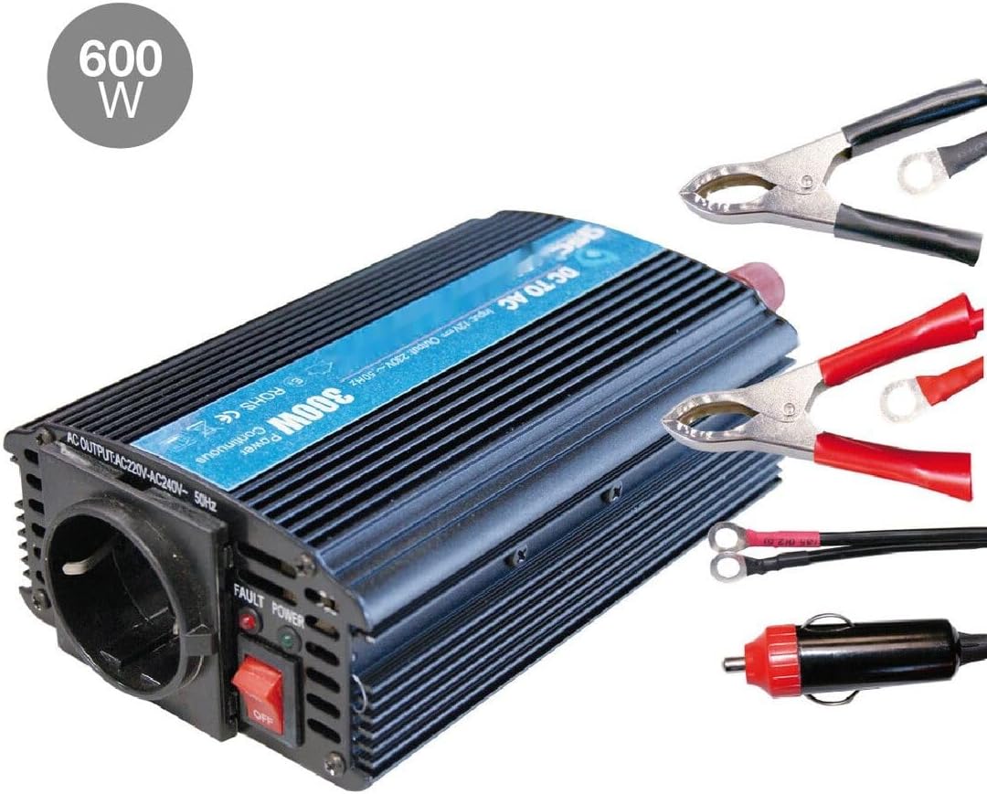 Omvormer 12 V/230 V, 300 W, zet energie voor elektrische apparaten om en laadt batterijen in voertuigen of campings op.