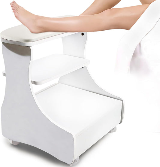 Pedicure voetsteun met wielen Wit – Voetenbankje – Manicure voetensteun – Voetrust – Pedicurehulp – 3-laags ontwerp met opbergruimte – 4 zwenkwielen met rem
