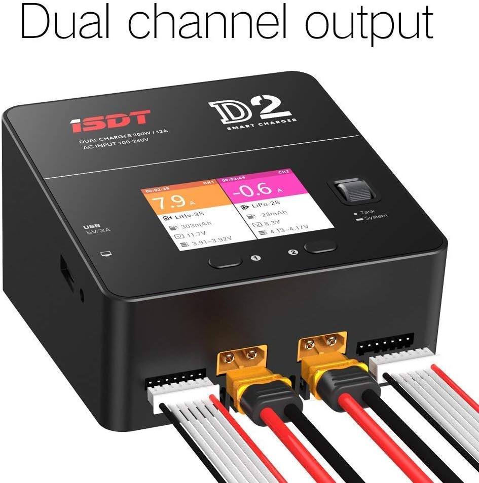 ISDT D2 Mark 2 Lipo acculader balancer ontlader, AC Dual 200W kanaal intelligente lader voor LiHv/LiPo/Life/Lilon (1-6S) NiMH/CD(1-16S) Pb(1-12S) accu's