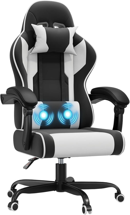 JUMMICO Jetstream, gamingstoel, ergonomisch, gamingstoel met massagefunctie, bureaustoel, 150 kg, wit