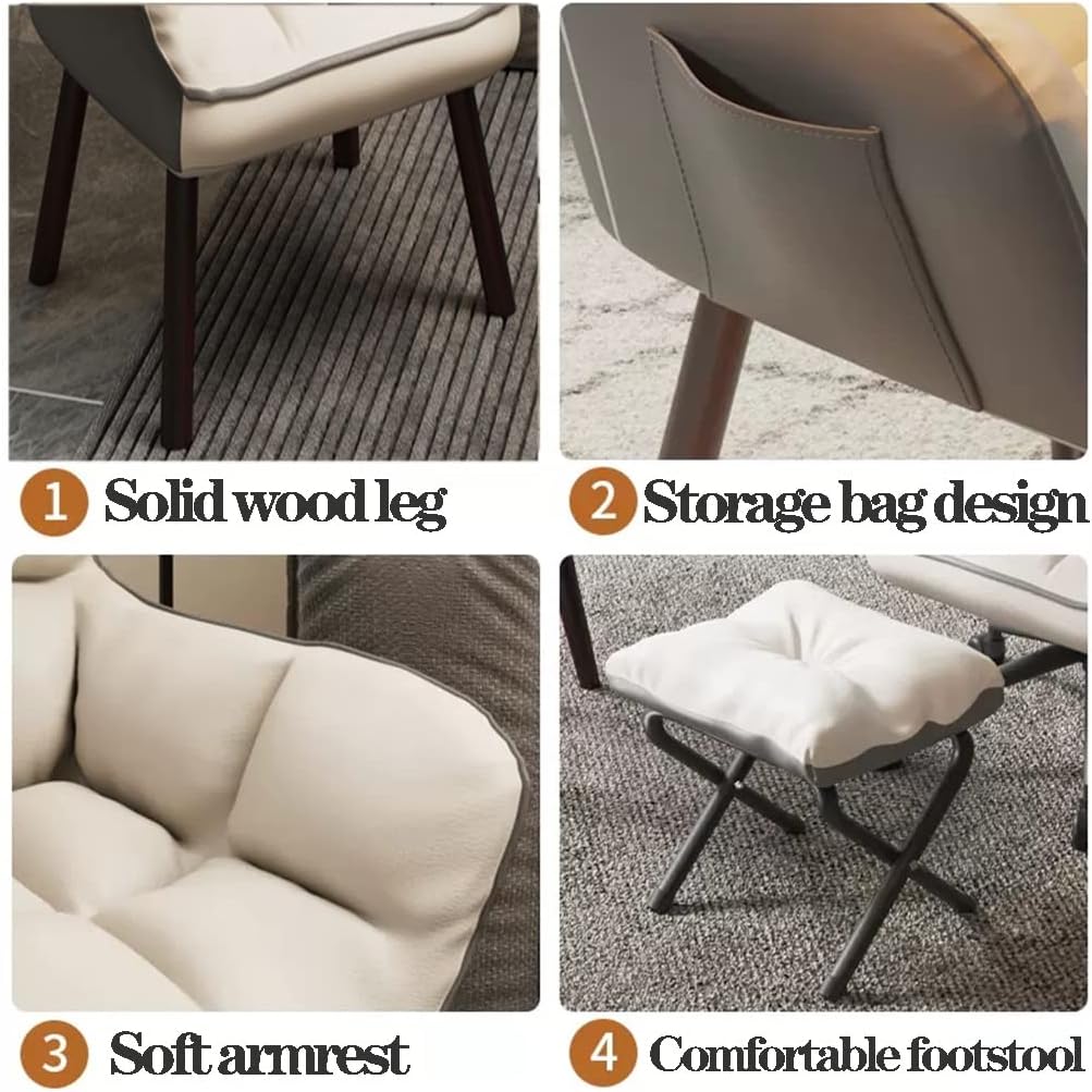 Fauteuil – Zetel – Lounge Chair – Relaxstoel – Inklapbare Stoel – Fluwelen Bekleding – Inclusief Poef – Stevig Stalen Frame – Ruime Opbergtas