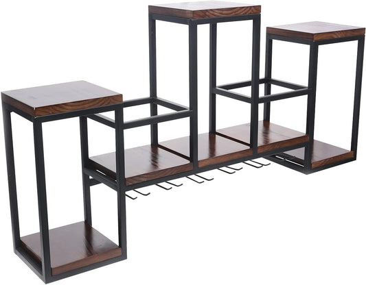 Wijnrek Wandrek – Wijnhouder – Wijnflessenrek – Wijnglashouder – Massief Houten Rek – Met Zwart Metaal – Draagkracht 30 kg – Afmeting 106x20x41,5 cm