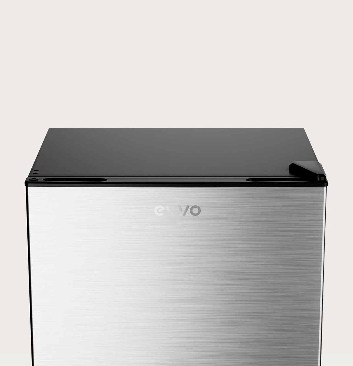 EVVO F22X Mini-koelkast, 46 l, roestvrij staal, energiebesparend, 80 kWh/jaar, 41 dB, compacte koelkast voor kantoor, slaapkamer en studio, stille mini-koelkast in modern design