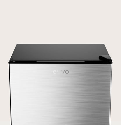 EVVO F22X Mini-koelkast, 46 l, roestvrij staal, energiebesparend, 80 kWh/jaar, 41 dB, compacte koelkast voor kantoor, slaapkamer en studio, stille mini-koelkast in modern design