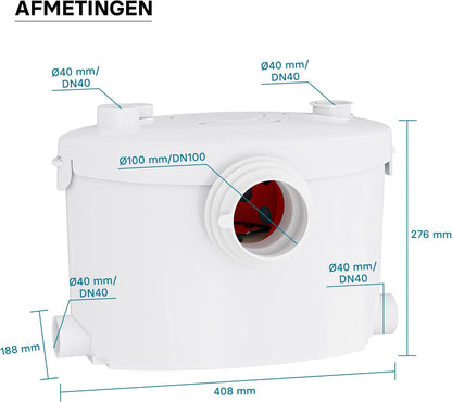 Compacte opvoerinstallatie 4/1 voor afvalwater en fecaliën – Rioolpomp – Fecaliënpomp – Vuilwaterpomp – Afvoerpomp – 400W motor – 145 l/min, opvoerhoogte tot 8,5 m