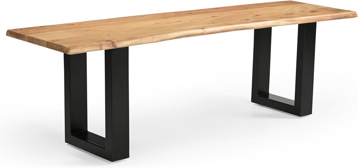 Eetkamerbank 140x40x45 cm – massief houten zitbank eetkamer van acaciahout met U-frame – echte boomrand, natuurlijke kleuren – handgemaakt & robuust – incl. levering op de gewenste plaats