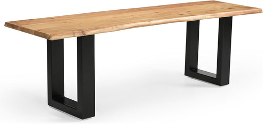 Eetkamerbank 140x40x45 cm – massief houten zitbank eetkamer van acaciahout met U-frame – echte boomrand, natuurlijke kleuren – handgemaakt & robuust – incl. levering op de gewenste plaats