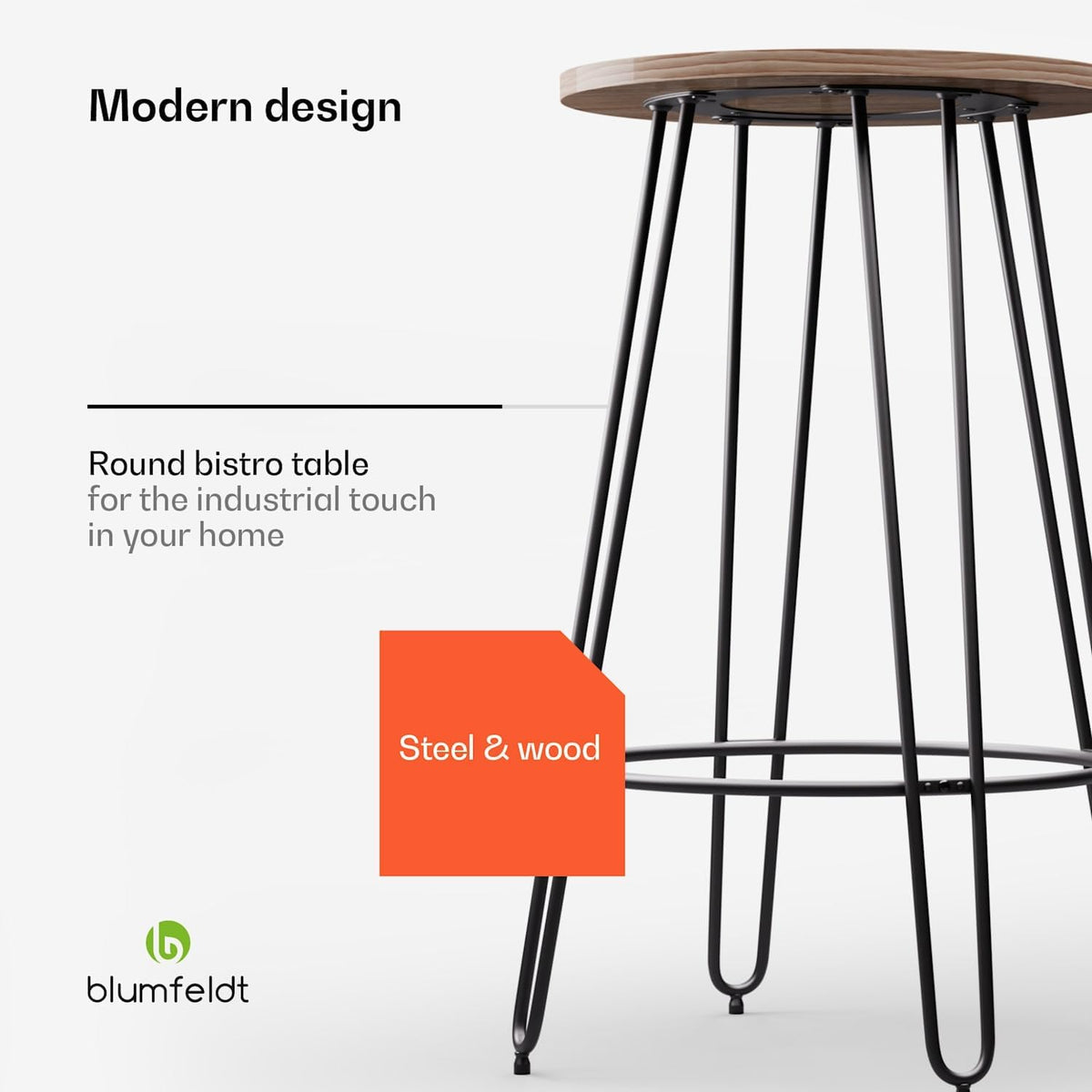 blumfeldt Bartafel, statafel voor keuken, massief houten tafel 120 x 60 cm, stabiele bistro & bar, rechthoek, kleine houten bartafel, hoge tafel, eenvoudig te monteren, robuuste eettafel, klein