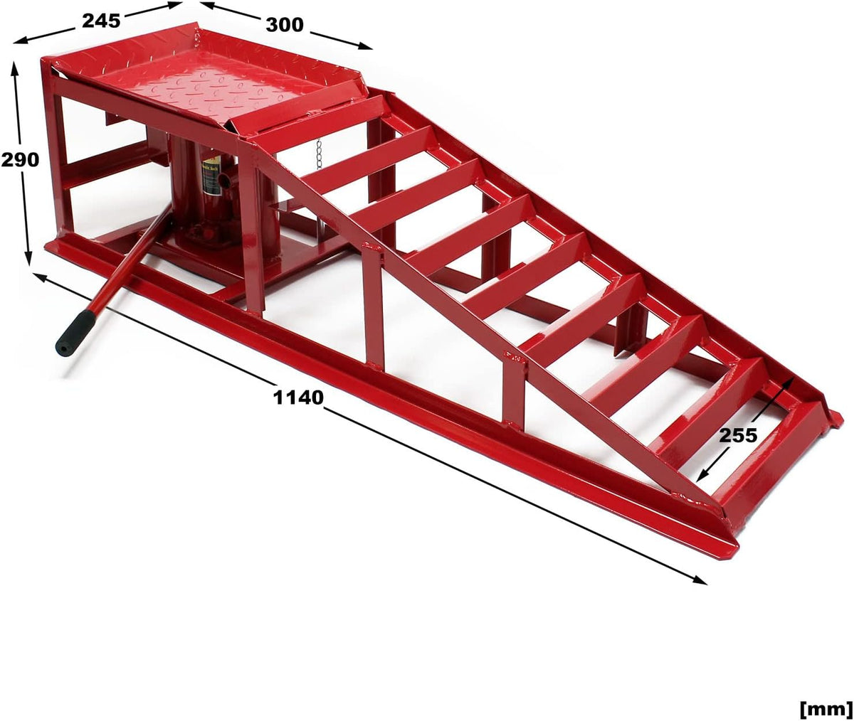 Hydraulische Oprijbok Met Krik – Oprijbrug – Hefplatform – Autobrug – Oprijplaat – Tot 2000 kg – Geschikt Voor Banden Tot 225 mm