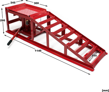 Hydraulische Oprijbok Met Krik – Oprijbrug – Hefplatform – Autobrug – Oprijplaat – Tot 2000 kg – Geschikt Voor Banden Tot 225 mm