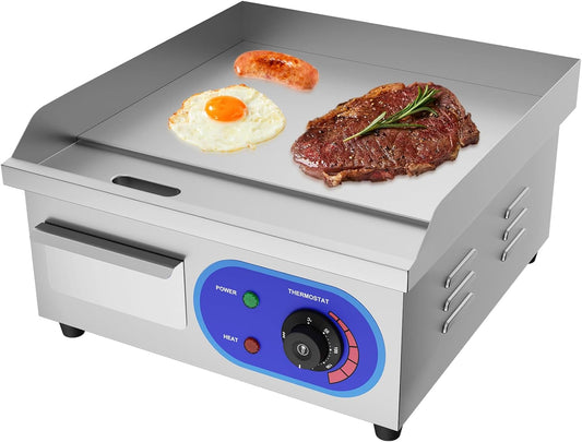 TAIMIKO Elektrische grill, roestvrij staal, professionele tafelgrill 220-240 V, grillplaat van ijzer, oppervlak 35 x 30 cm, glad, spatwaterdicht