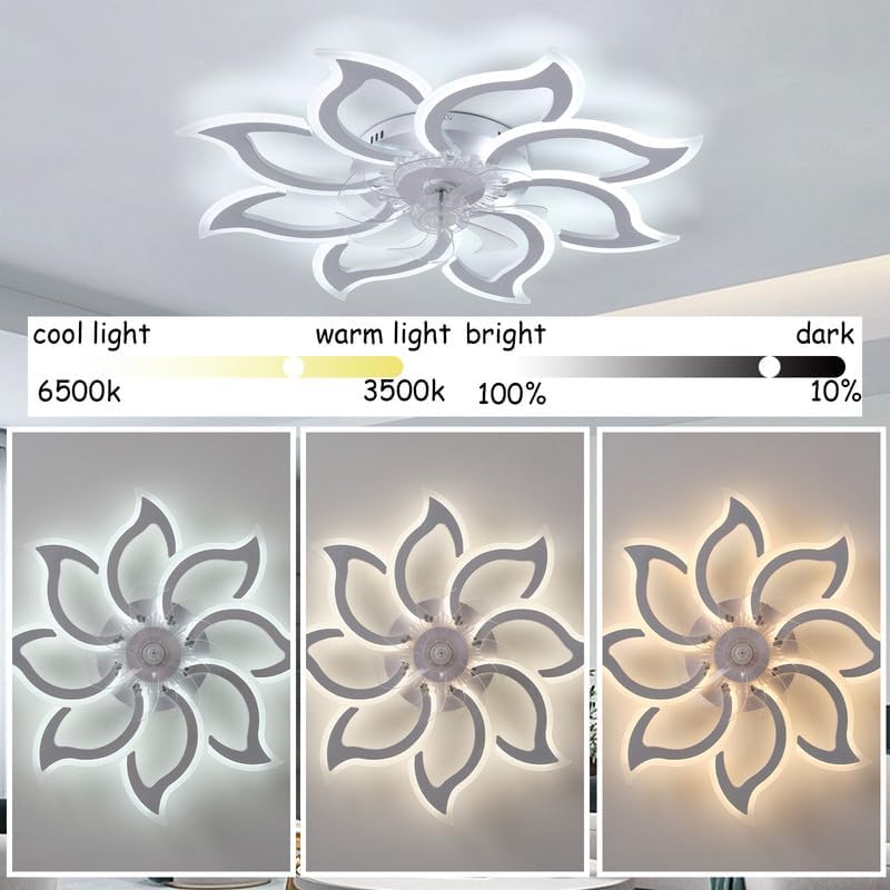 Grote verstelbare led-plafondventilator met modern omkeerbaar licht en stille afstandsbediening, 6 snelheden, wit