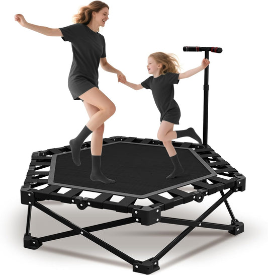 Fitness trampoline indoor 106 cm, inklapbaar met verstelbare handgreep, stabiele en stille rebounder voor kinderen en volwassenen, tot 600 kg statische belasting, 115 cm hoog