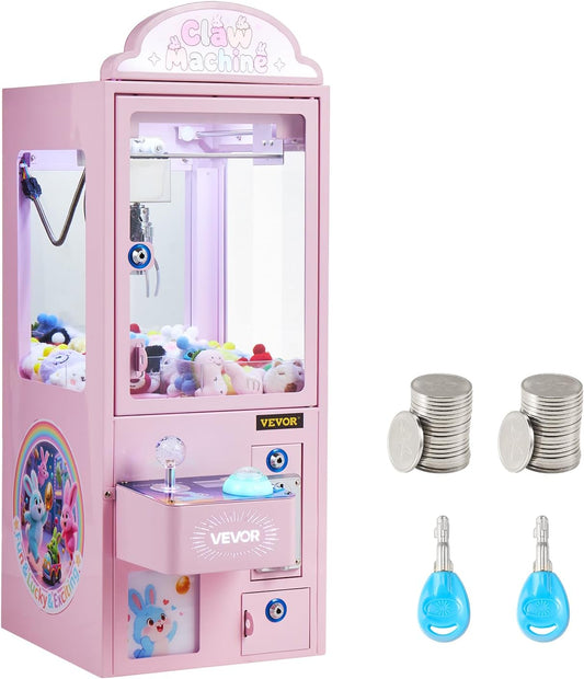 VEVOR Klauwmachine voor meetspellen, 30 W, met licht- en geluidseffecten, stalen klauwmodus, compatibel met pluche dieren van 40 tot 80 mm, ideaal voor thuisbioscopen en games, roze