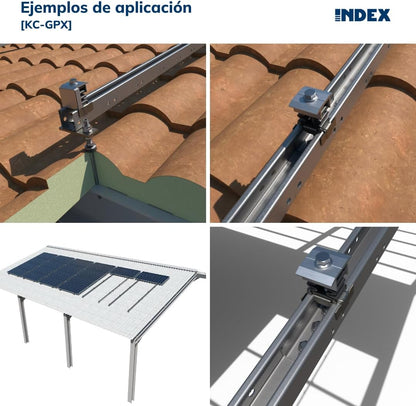 INDEX A PERFECT FIXING KCGPX0235 [KC-GPX] Koplanaire structuur voor 2 zonnepanelen met 35 mm frame, voor schuine afdekkingen, kit met stalen gatgeleiders en bevestigingselementen, 1 stuk