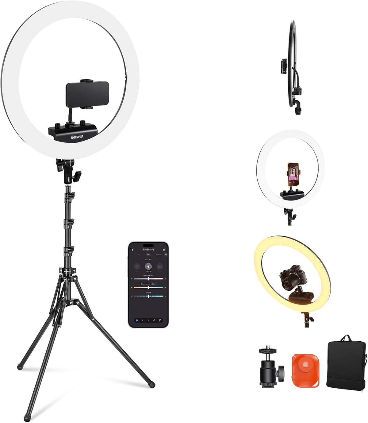Ringlamp – Fotolamp – Selfielamp – Videolamp – Livestream Lamp – 18 Inch Ultradun Met Standaard En Telefoonhouder – Dimbaar 2900K-7000K, 320 Leds