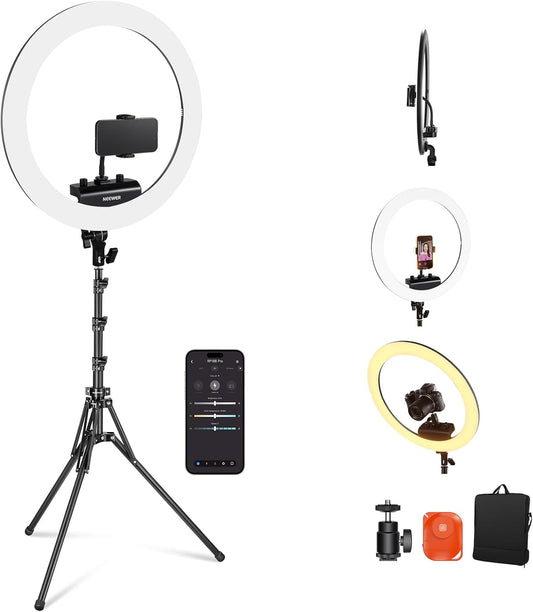 Ringlamp – Fotolamp – Selfielamp – Videolamp – Livestream Lamp – 18 Inch Ultradun Met Standaard En Telefoonhouder – Dimbaar 2900K-7000K, 320 Leds