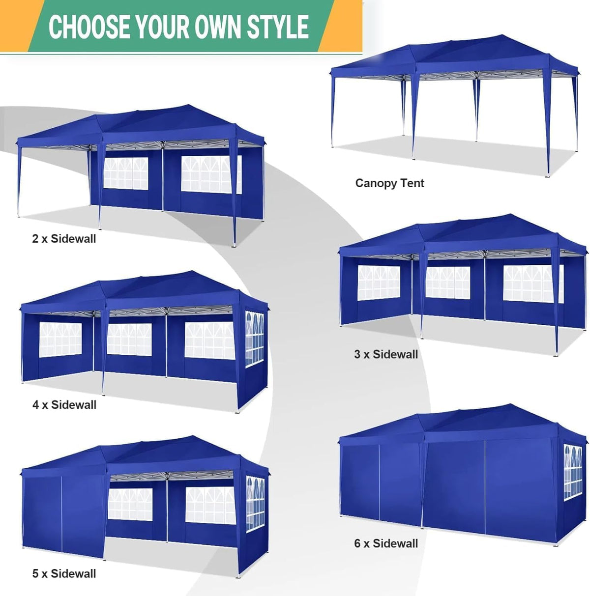 COBIZI Vouwpaviljoen, 3 x 6 cm, waterdicht, winterbestendig, pop-up paviljoen, inklapbaar, 3x6 tent met 6 zijwanden, 3 in hoogte verstelbaar, uv-bescherming, tuinpaviljoen, partytent voor markt,
