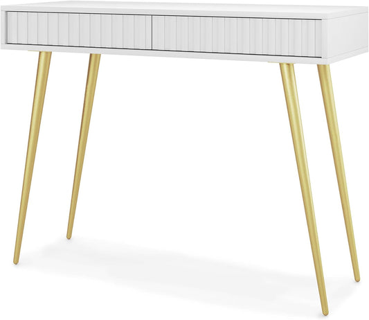 Selsey Make-uptafel make-uptafel kaptafel cosmeticatafel 104 cm met 2 laden Bello wit gouden poten