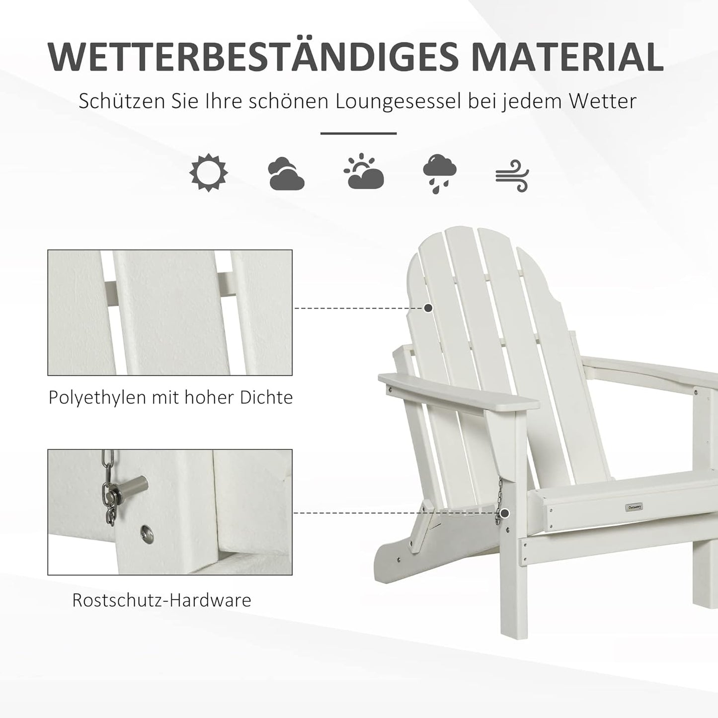 Adirondack Tuinstoel – Buitenstoel – Balkonstoel – Lounge Stoel – Klapstoel – Weerbestendig HDPE Materiaal – Inklapbaar & Draagbaar - QUORE